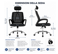 Sedia da Ufficio Professionale Ergonomica con Poggiatesta Regolabile, Schienale Traspirante in Mesh, Seduta Imbottita, Altezza Regolabile e Base Cromata con Ruote 360° 4